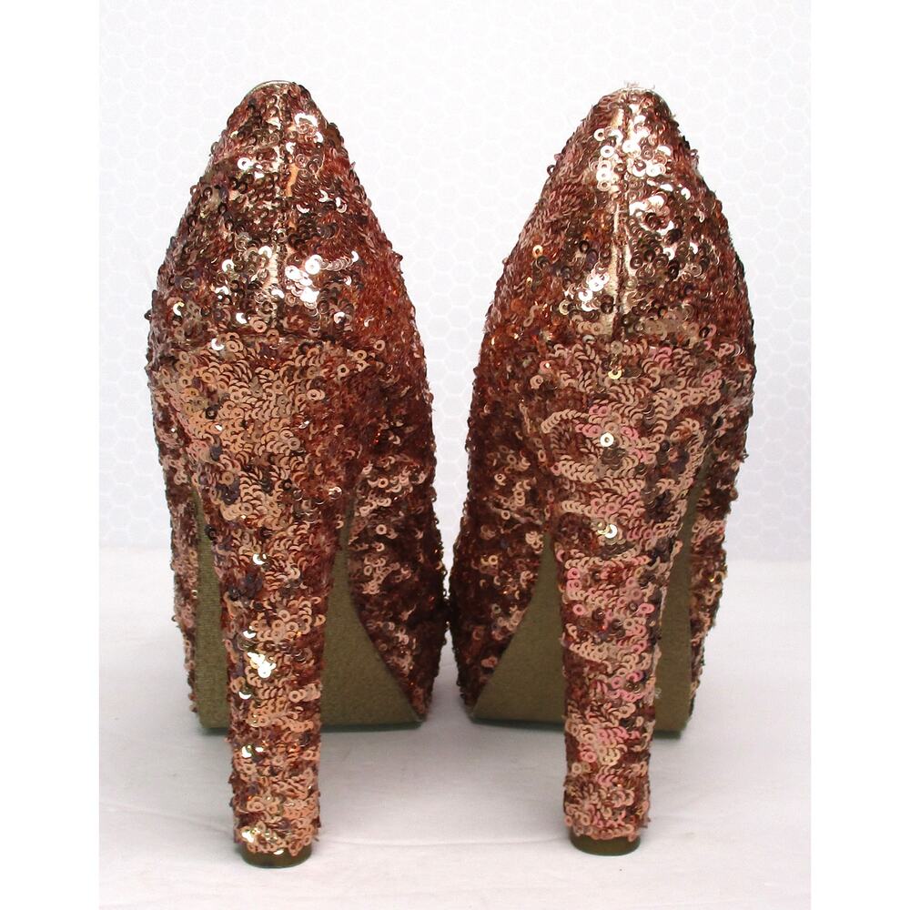 STEVE MADDEN Rose Gold Sequined Glitter Platform High Heel Pumps Sz 6.5 - Picture 9 of 10